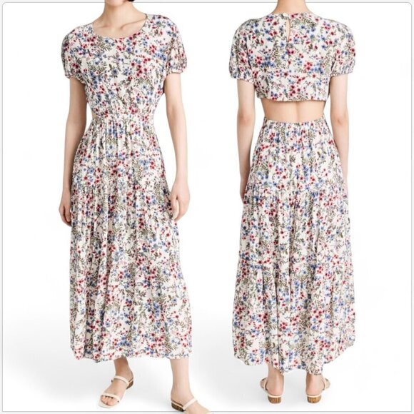 Sokie Collective The Peek-a-Boo Dress Floral Cutout Back Tiered Crinkle NEW L - Picture 1 of 9